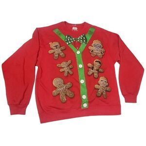 Star Wars Theme Christmas Sweatshirt Women's Size Large Red Gingerbread Man Pull